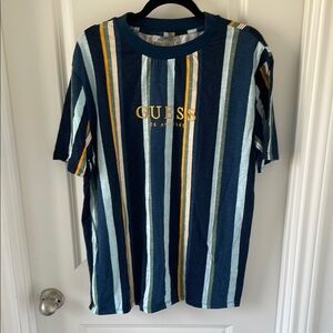 GUESS Men's Striped Blue T-Shirt